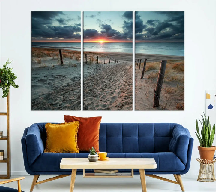 Sandy Beach Path and Sunset Wall Art Canvas Print Large Modern Wall Decor