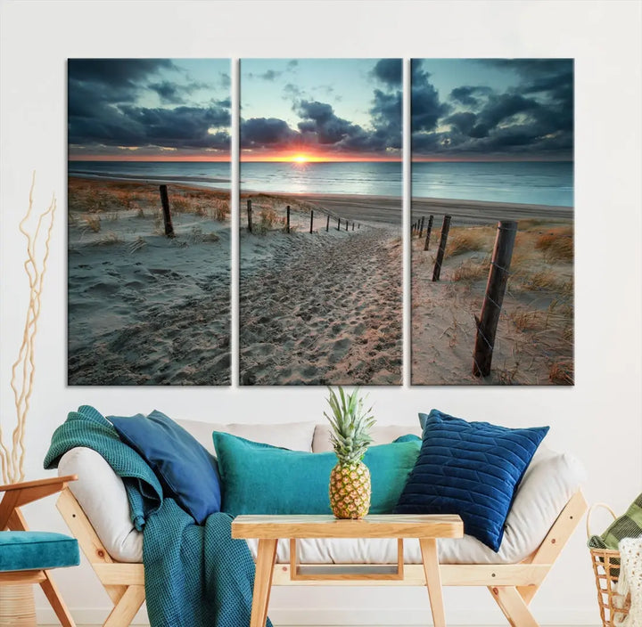 Sandy Beach Path and Sunset Wall Art Canvas Print Large Modern Wall Decor