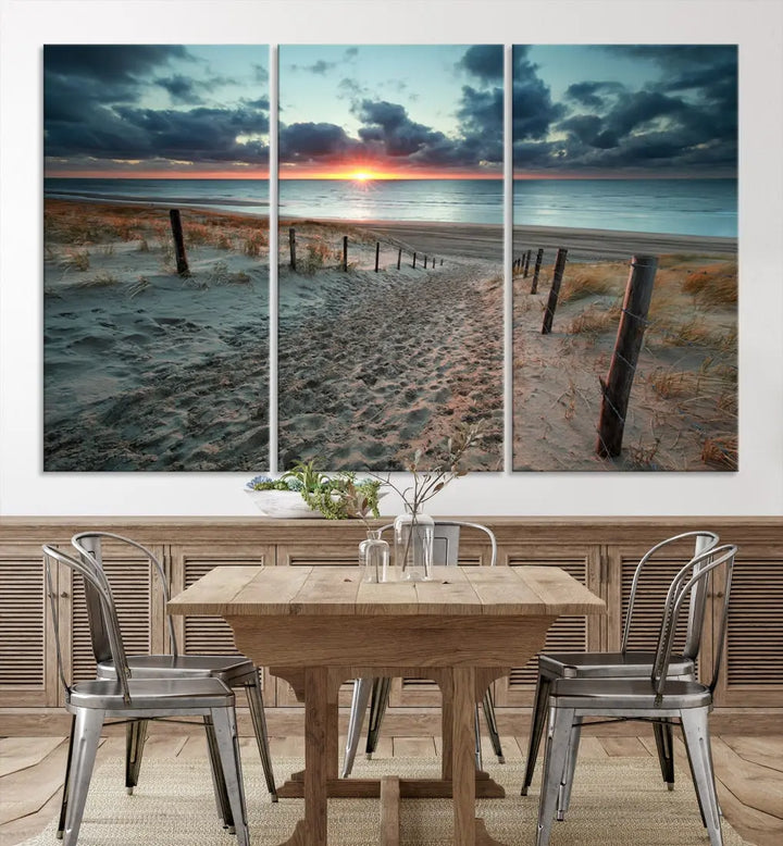 Sandy Beach Path and Sunset Wall Art Canvas Print Large Modern Wall Decor