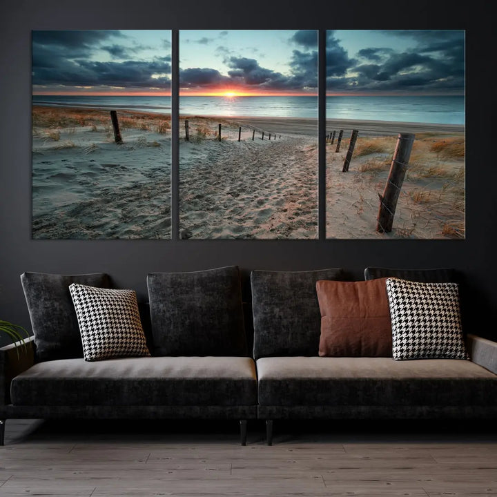 Sandy Beach Path and Sunset Wall Art Canvas Print Large Modern Wall Decor