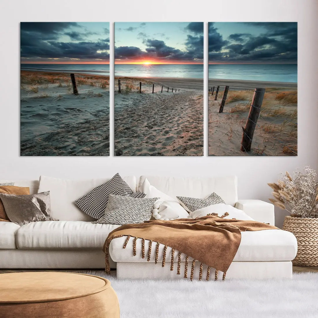 Sandy Beach Path and Sunset Wall Art Canvas Print Large Modern Wall Decor