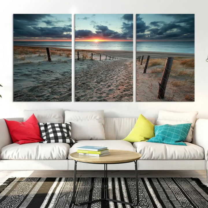 Sandy Beach Path and Sunset Wall Art Canvas Print Large Modern Wall Decor