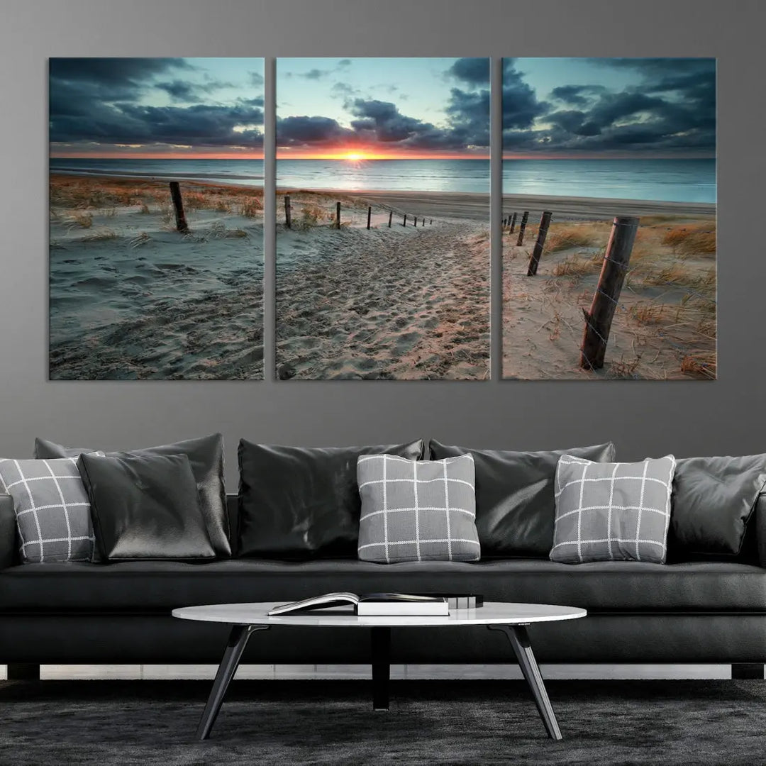 Sandy Beach Path and Sunset Wall Art Canvas Print Large Modern Wall Decor