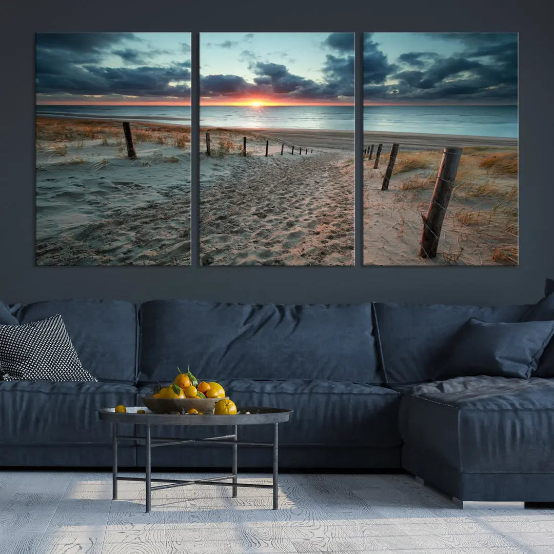 Sandy Beach Path and Sunset Wall Art Canvas Print Large Modern Wall Decor