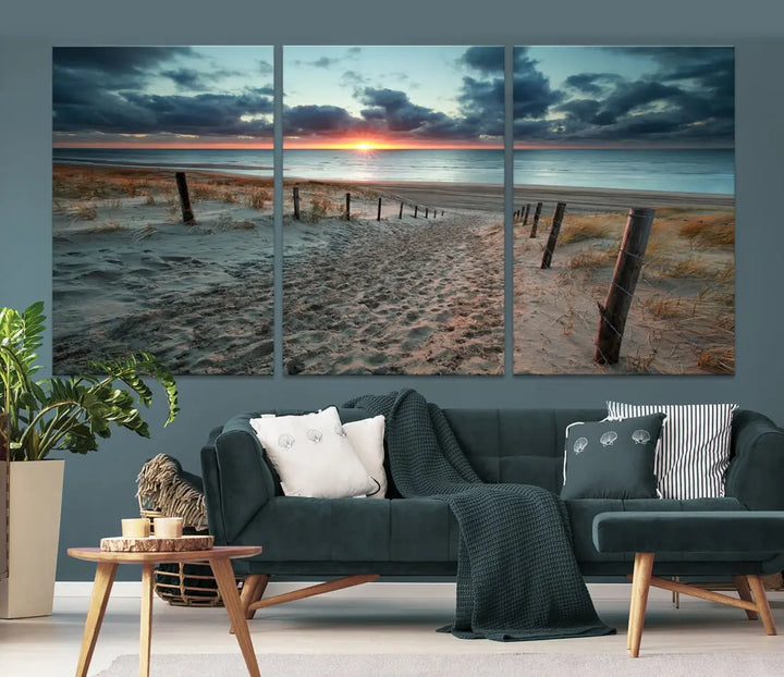 Sandy Beach Path and Sunset Wall Art Canvas Print Large Modern Wall Decor