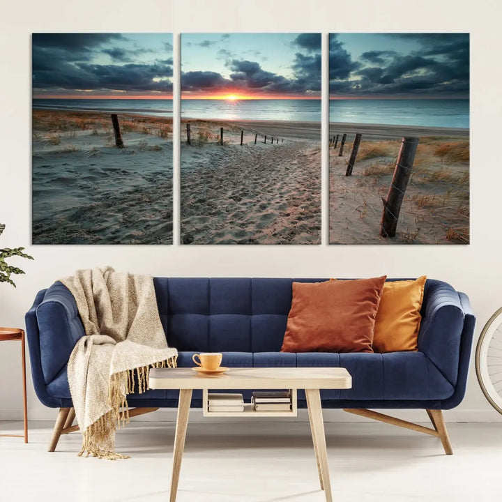 Sandy Beach Path and Sunset Wall Art Canvas Print Large Modern Wall Decor