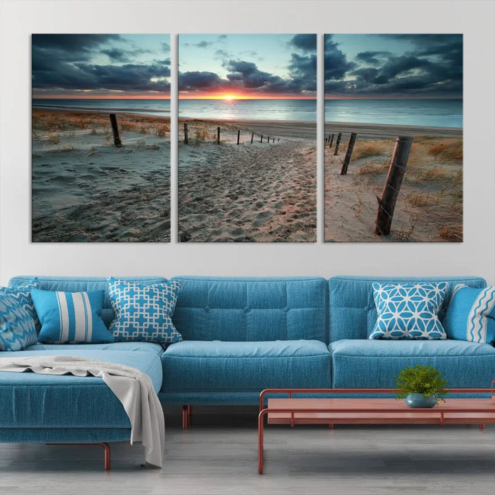 Sandy Beach Path and Sunset Wall Art Canvas Print Large Modern Wall Decor