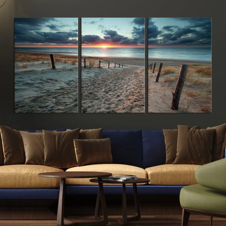 Sandy Beach Path and Sunset Wall Art Canvas Print Large Modern Wall Decor