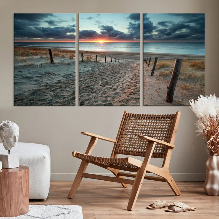 Sandy Beach Path and Sunset Wall Art Canvas Print Large Modern Wall Decor