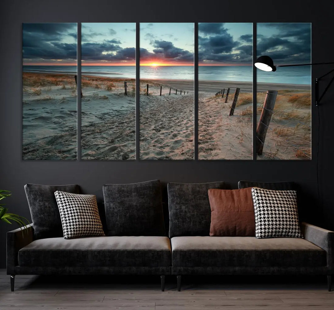 Sandy Beach Path and Sunset Wall Art Canvas Print Large Modern Wall Decor