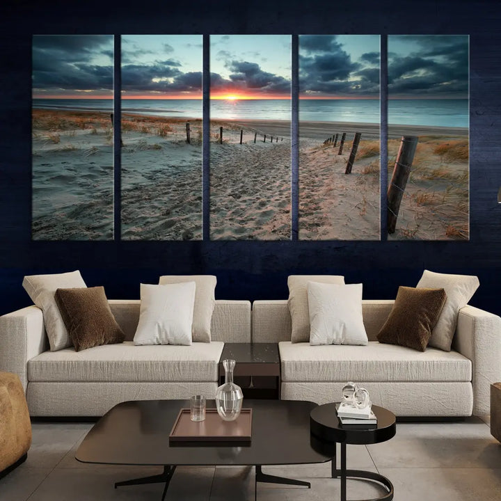 Sandy Beach Path and Sunset Wall Art Canvas Print Large Modern Wall Decor