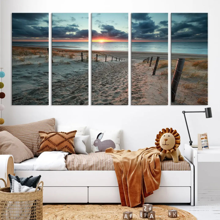 Sandy Beach Path and Sunset Wall Art Canvas Print Large Modern Wall Decor