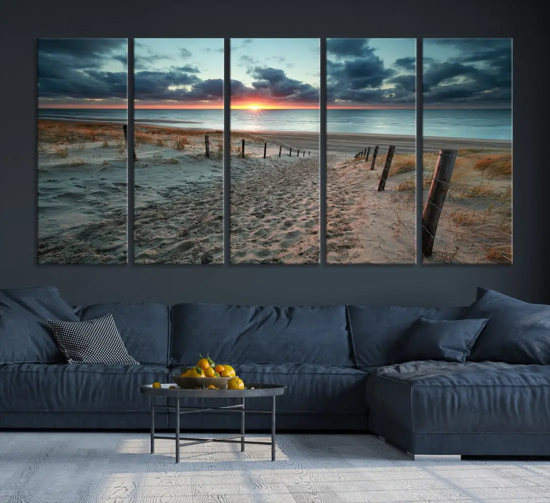 Sandy Beach Path and Sunset Wall Art Canvas Print Large Modern Wall Decor