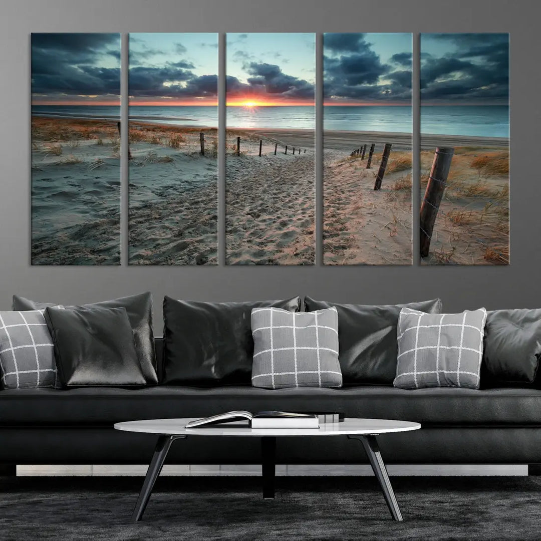 Sandy Beach Path and Sunset Wall Art Canvas Print Large Modern Wall Decor