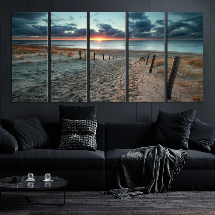 Sandy Beach Path and Sunset Wall Art Canvas Print Large Modern Wall Decor