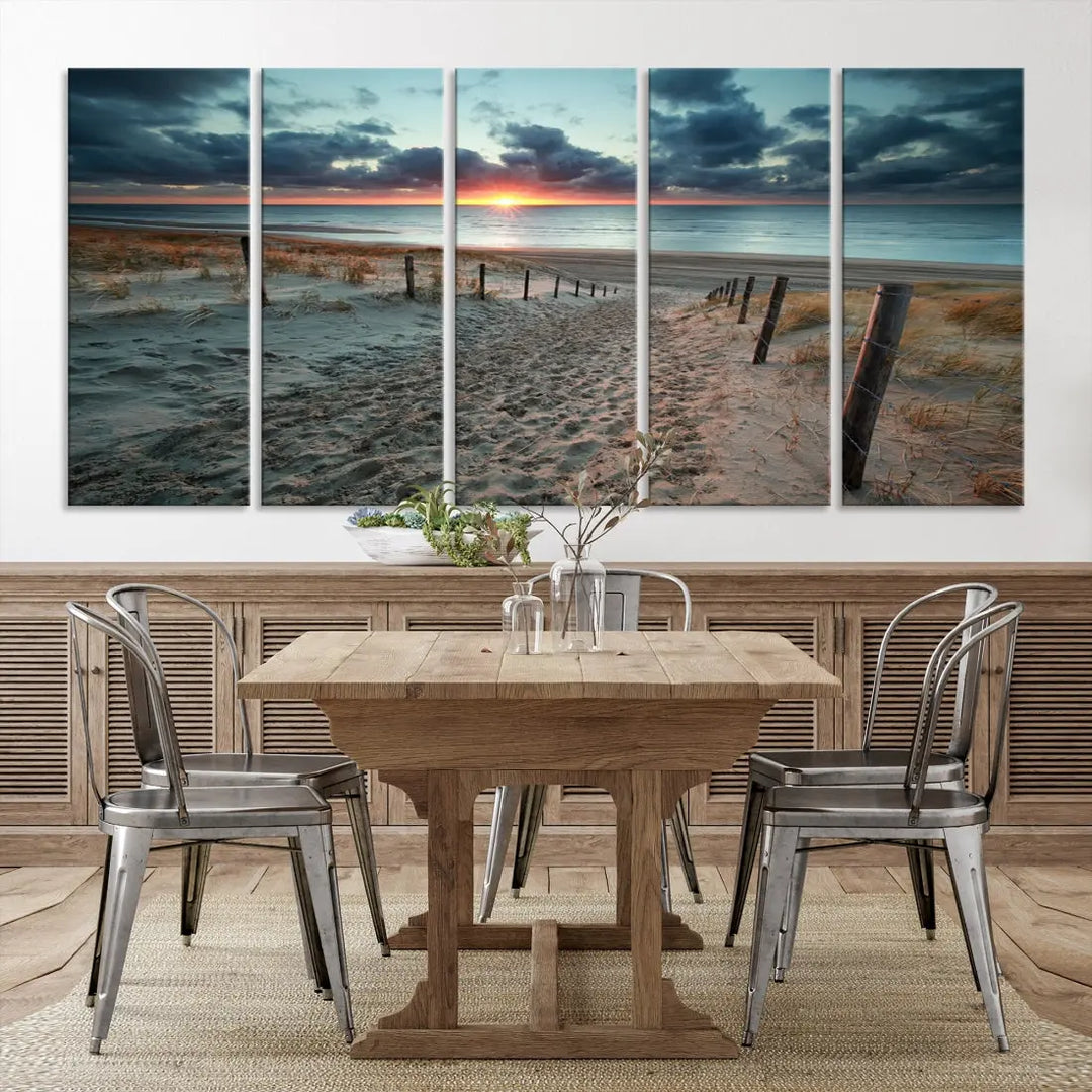 Sandy Beach Path and Sunset Wall Art Canvas Print Large Modern Wall Decor