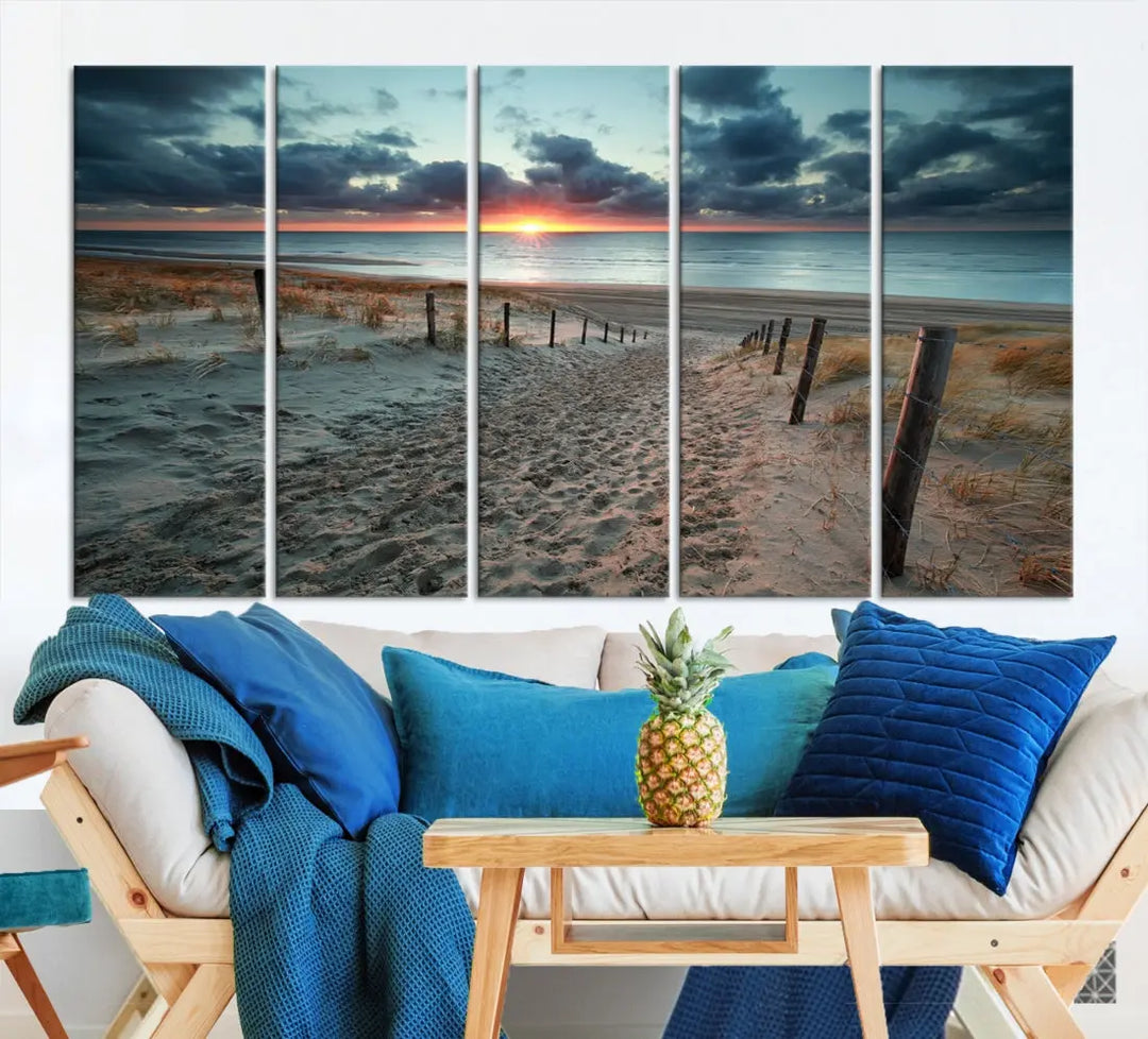 Sandy Beach Path and Sunset Wall Art Canvas Print Large Modern Wall Decor