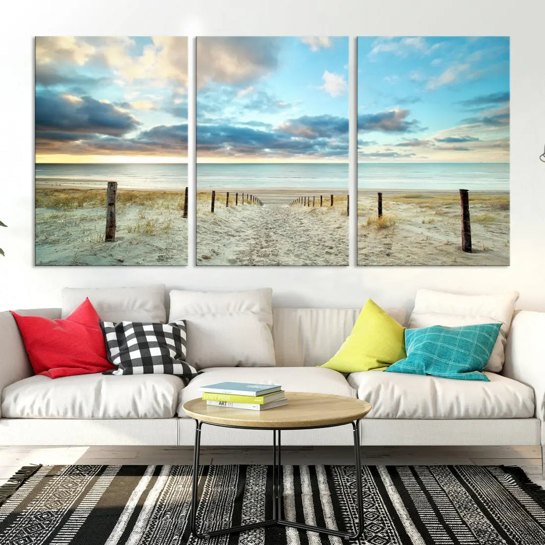 Sandy Beach and Sunset Ocean Nature Photo Wall Art Canvas Print