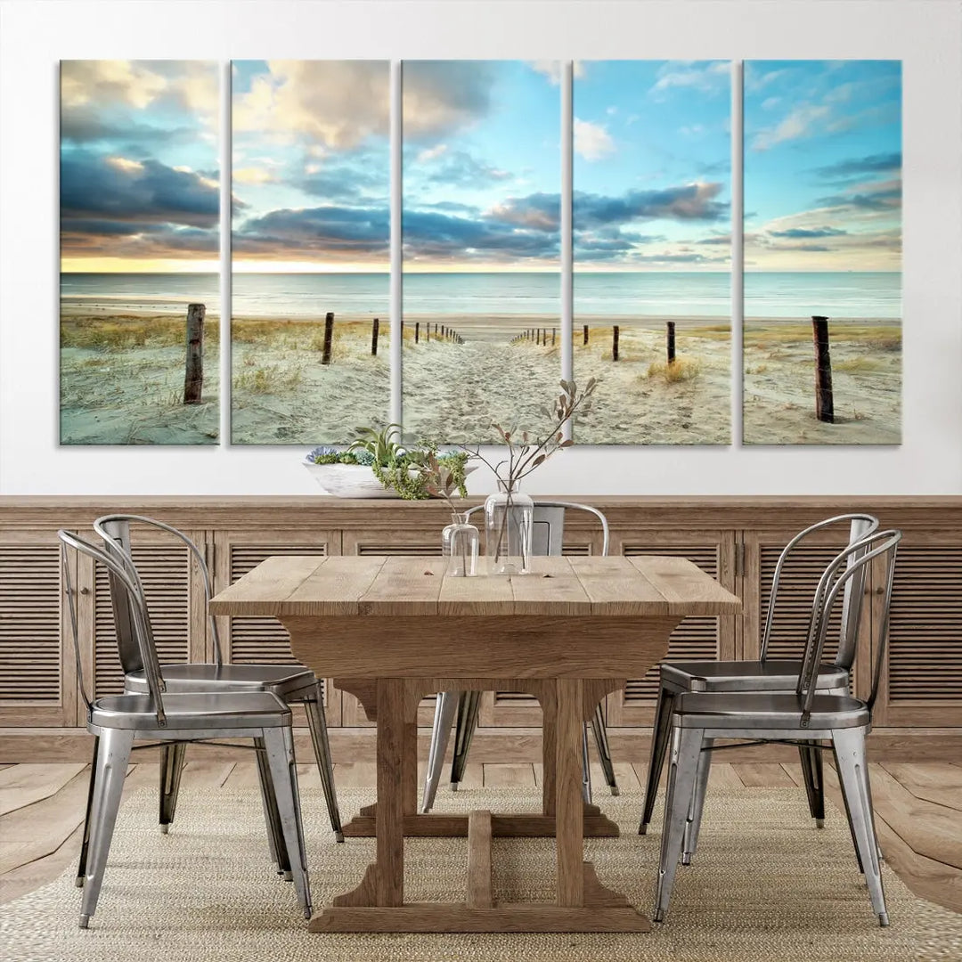 Sandy Beach and Sunset Ocean Nature Photo Wall Art Canvas Print