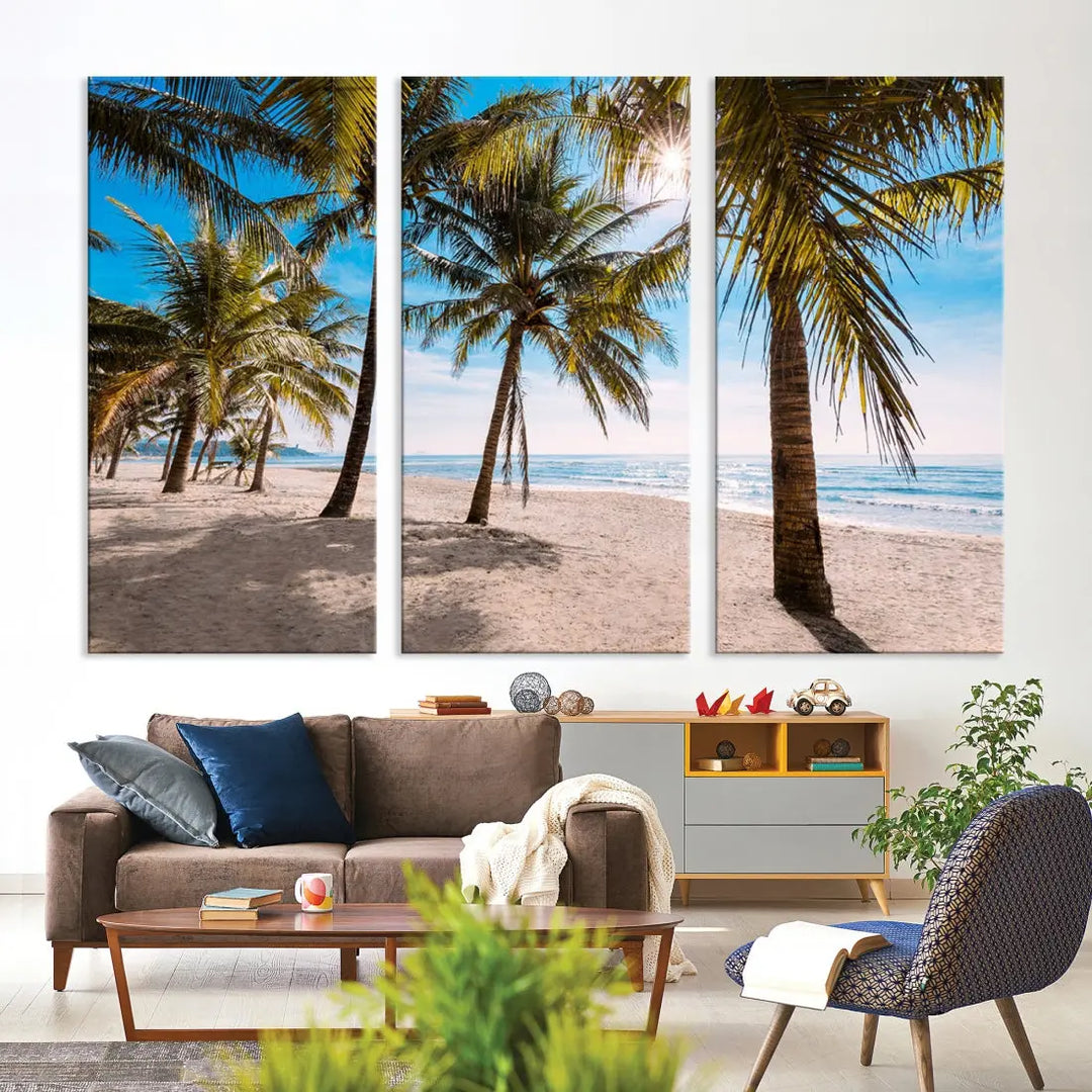 Sandy Tropical Beach Canvas Wall Art Print Ocean Landscape Art Framed