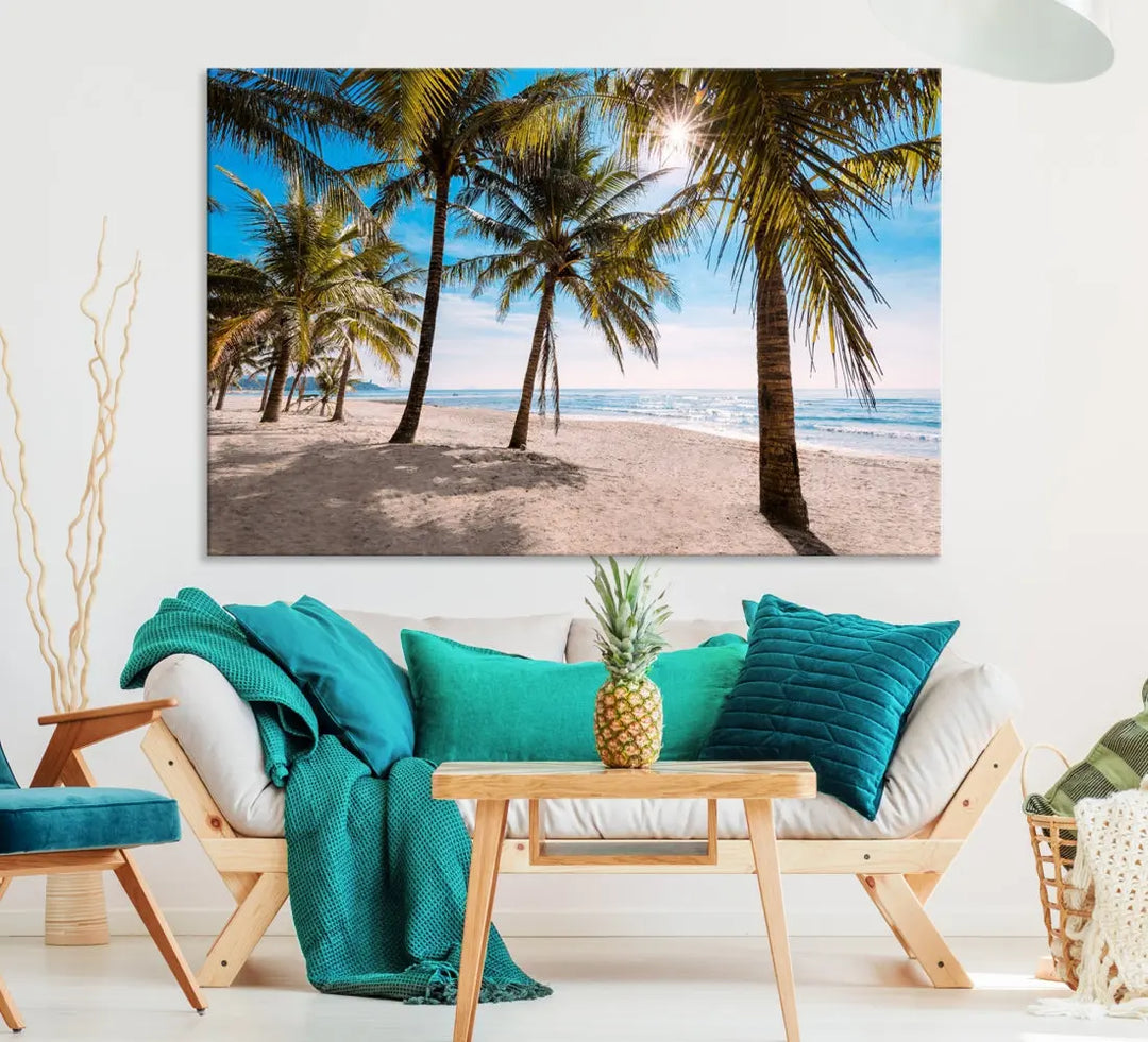 Sandy Tropical Beach Canvas Wall Art Print Ocean Landscape Art Framed