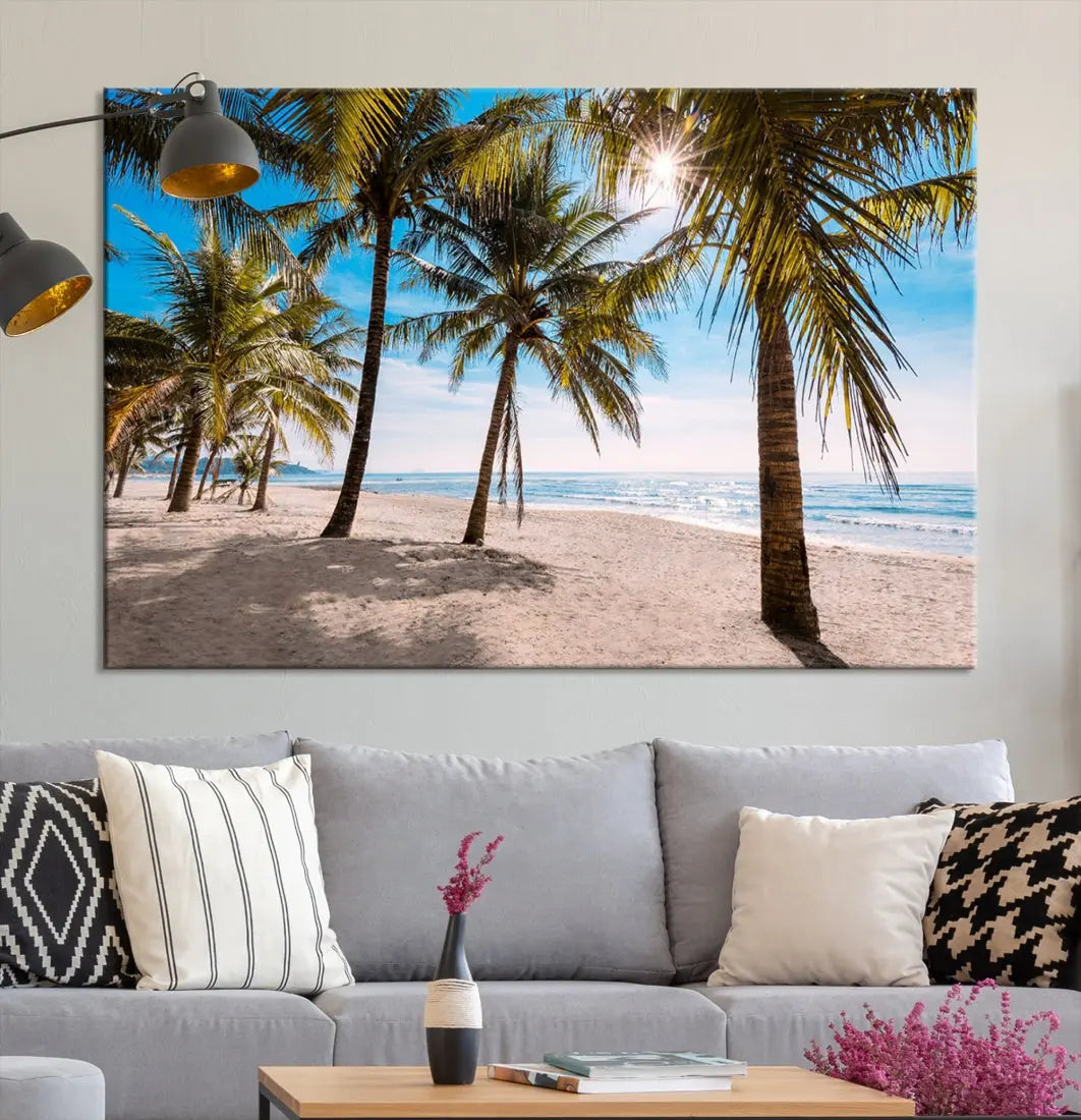 Sandy Tropical Beach Canvas Wall Art Print Ocean Landscape Art Framed