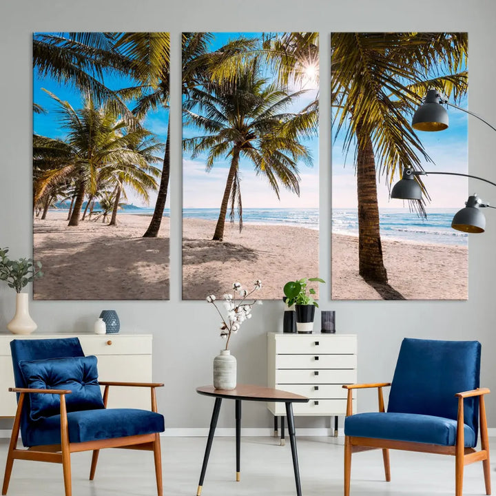 Sandy Tropical Beach Canvas Wall Art Print Ocean Landscape Art Framed