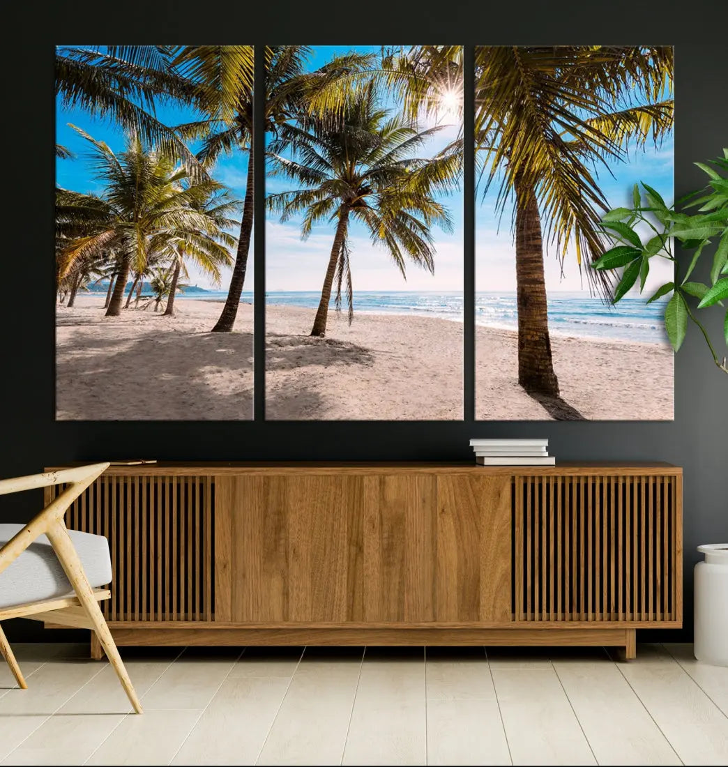 Sandy Tropical Beach Canvas Wall Art Print Ocean Landscape Art Framed