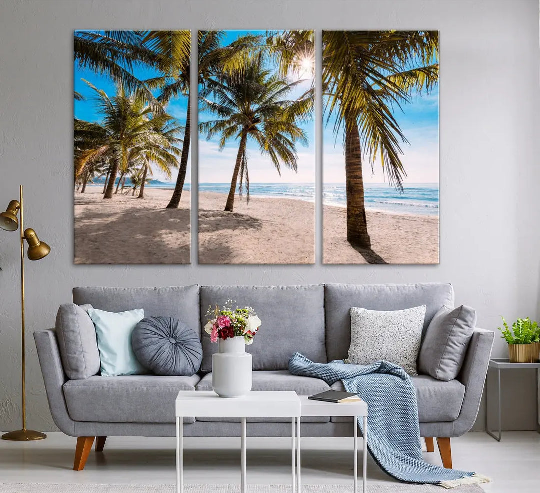 Sandy Tropical Beach Canvas Wall Art Print Ocean Landscape Art Framed