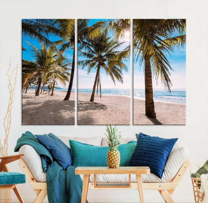 Sandy Tropical Beach Canvas Wall Art Print Ocean Landscape Art Framed