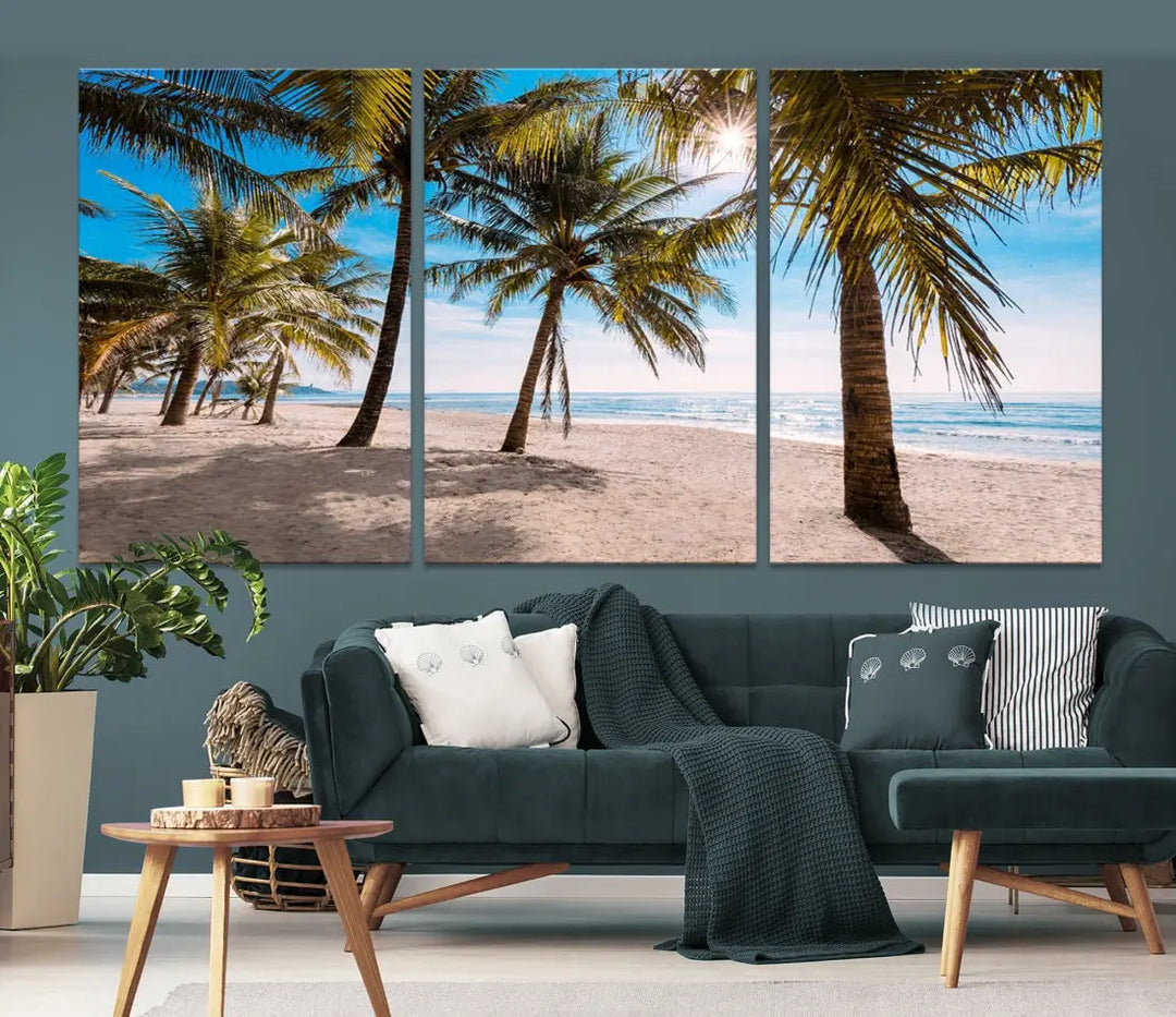 Sandy Tropical Beach Canvas Wall Art Print Ocean Landscape Art Framed