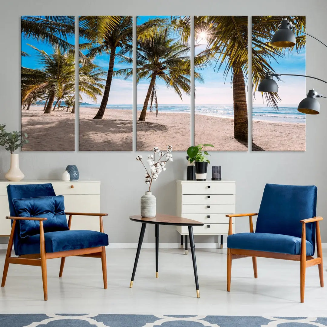 Sandy Tropical Beach Canvas Wall Art Print Ocean Landscape Art Framed