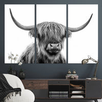 Scottish Highland Cow Cattle Art Print Wall Art Canvas Print for Farmhouse Decor, Framed Scottish Highland Cow Canvas