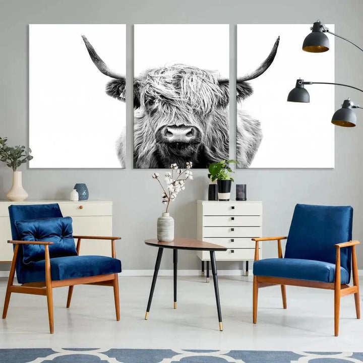 Scottish Highland Cow Farmhouse Wall Art Canvas Print