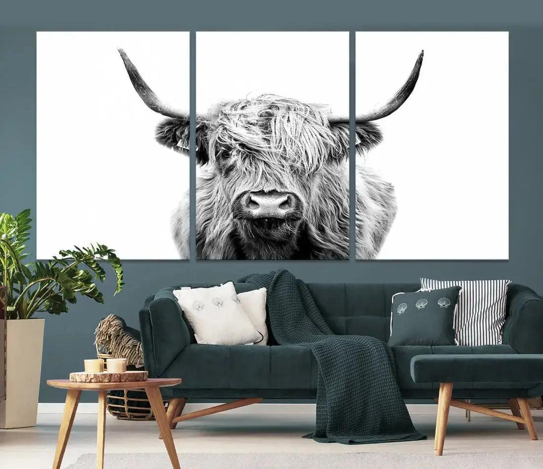 Scottish Highland Cow Farmhouse Wall Art Canvas Print