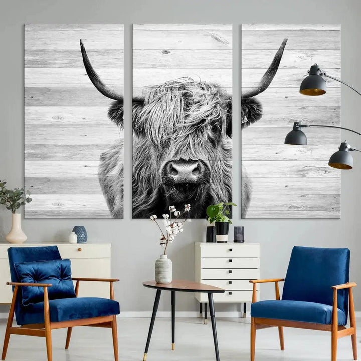 Scottish Highland Cow Wall Art Canvas PrintRustic Farmhouse Wall Decor Artwork