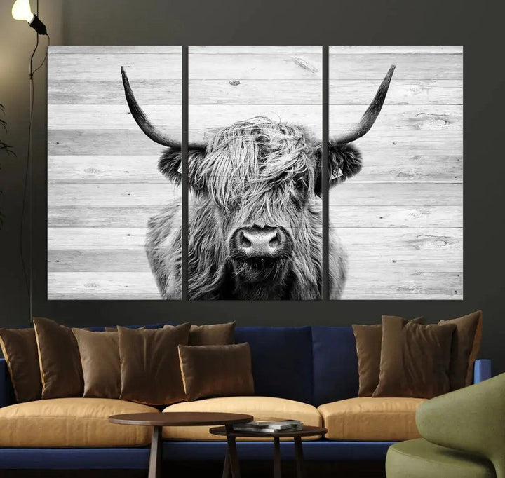 Scottish Highland Cow Wall Art Canvas PrintRustic Farmhouse Wall Decor Artwork