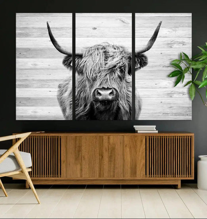 Scottish Highland Cow Wall Art Canvas PrintRustic Farmhouse Wall Decor Artwork