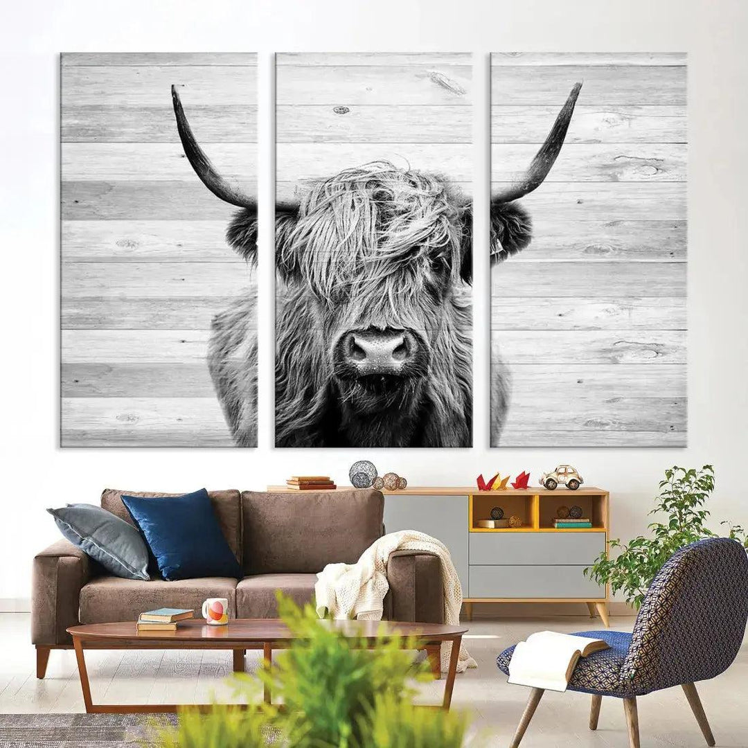 Scottish Highland Cow Wall Art Canvas PrintRustic Farmhouse Wall Decor Artwork