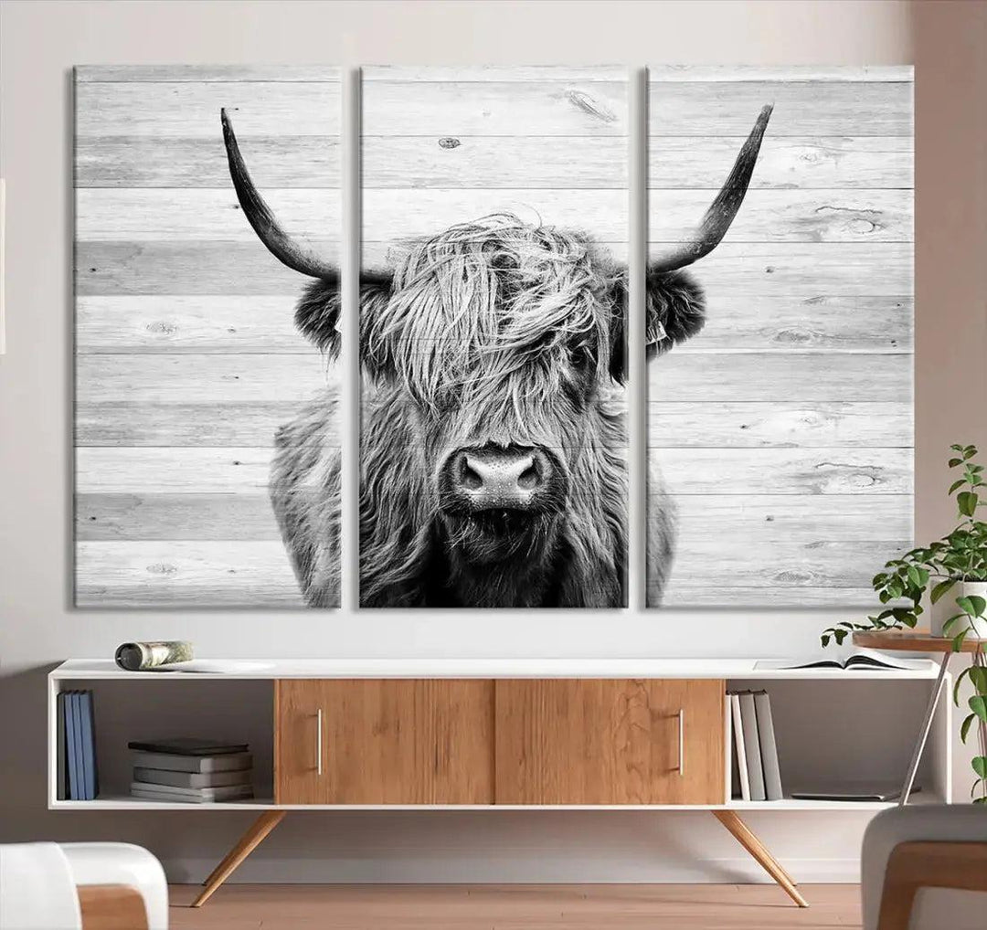 Scottish Highland Cow Wall Art Canvas PrintRustic Farmhouse Wall Decor Artwork