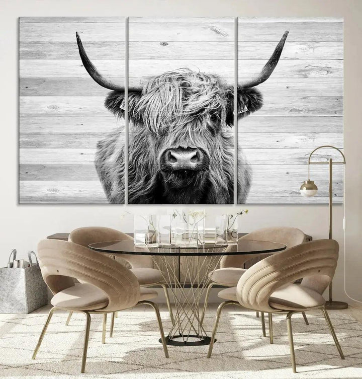 Scottish Highland Cow Wall Art Canvas PrintRustic Farmhouse Wall Decor Artwork