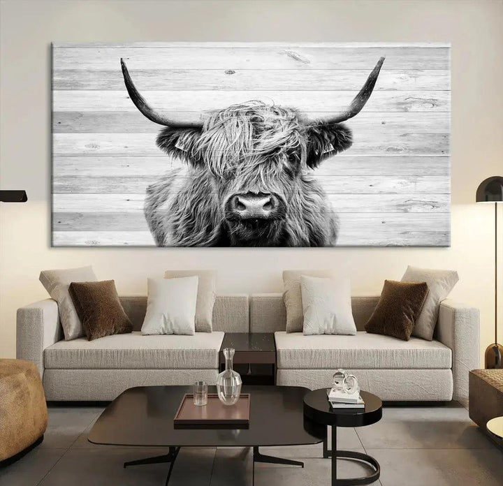 Scottish Highland Cow Wall Art Canvas PrintRustic Farmhouse Wall Decor Artwork