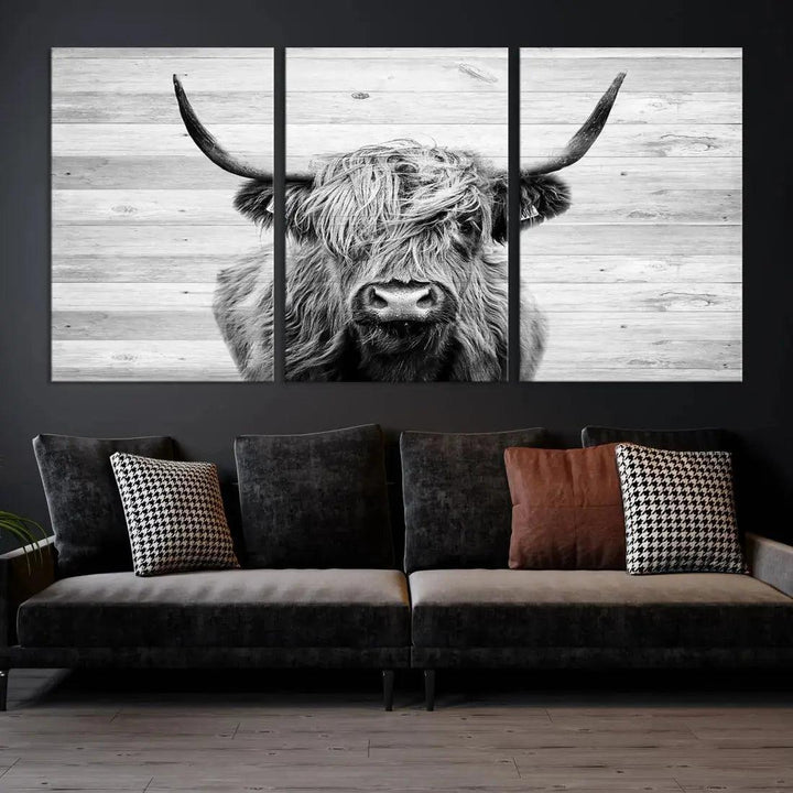 Scottish Highland Cow Wall Art Canvas PrintRustic Farmhouse Wall Decor Artwork