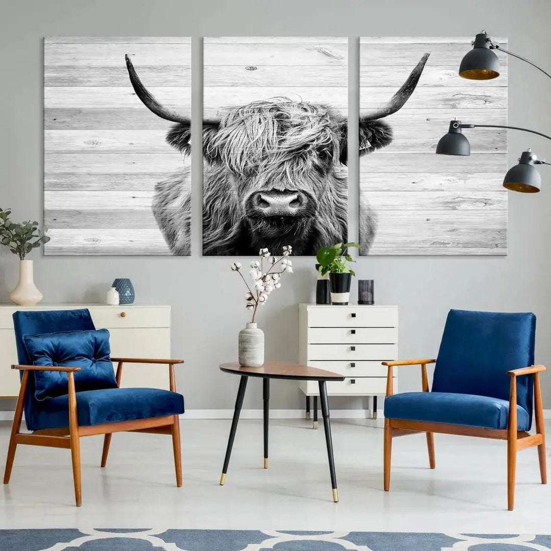 Scottish Highland Cow Wall Art Canvas PrintRustic Farmhouse Wall Decor Artwork