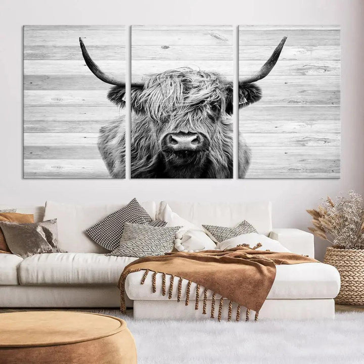 Scottish Highland Cow Wall Art Canvas PrintRustic Farmhouse Wall Decor Artwork