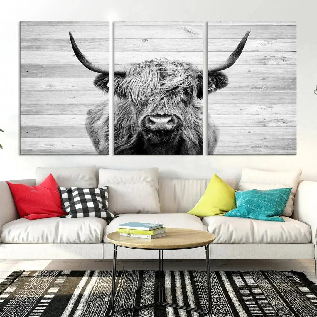 Scottish Highland Cow Wall Art Canvas PrintRustic Farmhouse Wall Decor Artwork