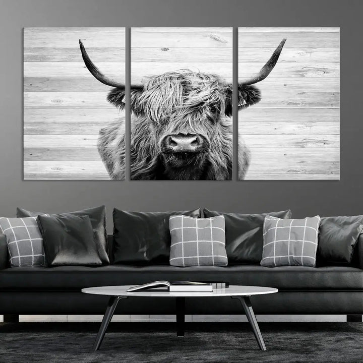 Scottish Highland Cow Wall Art Canvas PrintRustic Farmhouse Wall Decor Artwork