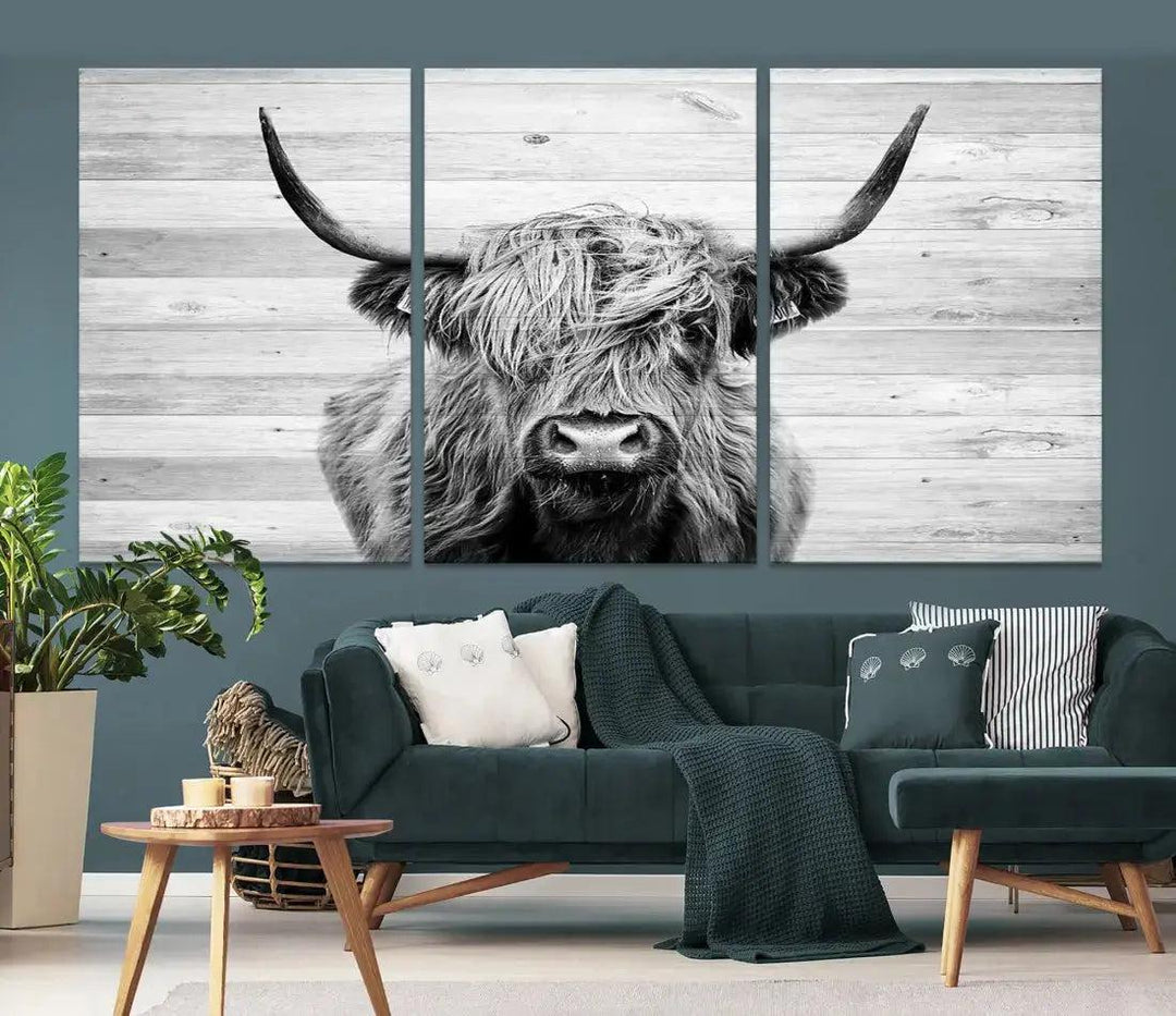 Scottish Highland Cow Wall Art Canvas PrintRustic Farmhouse Wall Decor Artwork