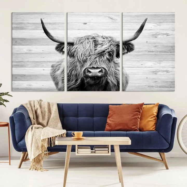 Scottish Highland Cow Wall Art Canvas PrintRustic Farmhouse Wall Decor Artwork