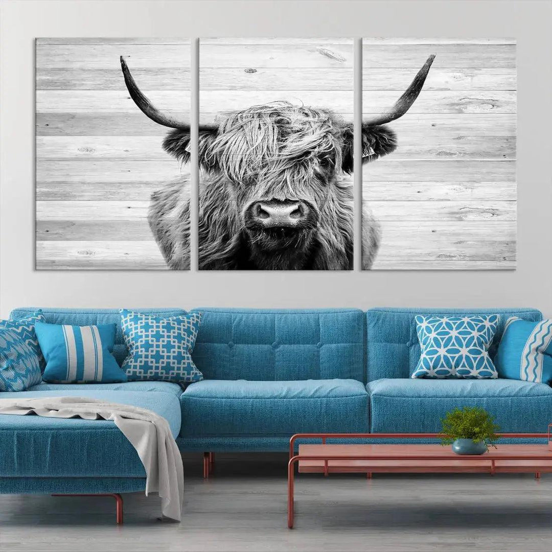 Scottish Highland Cow Wall Art Canvas PrintRustic Farmhouse Wall Decor Artwork